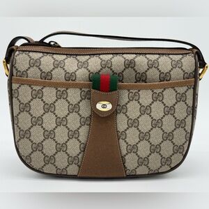 Vintage Gucci GG Supreme Web Sherry Line Shoulder Bag – Beige / Red / Gold